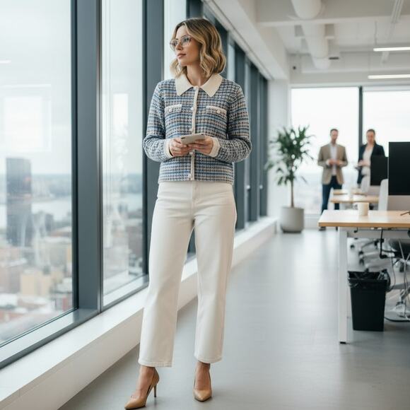 Chanel-Inspired Plaid Cardigan Coatigan XL | Pearl & Chain Trim Quiet Luxury - Picture 1 of 11